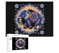 Rompecabezas de 300/500/1000 piezas con diseño de elefante, mandalas y flores, regalos desafiantes personalizados para adultos, 500 unidades