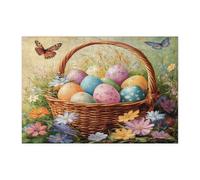 Rompecabezas de 300 piezas con cesta de granja para adultos, de flores silvestres, huevos de campo, rompecabezas de madera, decoración impresa de vacaciones de granja para entretenimiento creativo