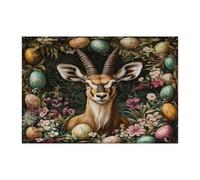 Rompecabezas de 300 piezas con diseño de antílope de primavera y Pascua y vida silvestre para adultos, rompecabezas de madera, decoración impresa escénica para entretenimiento creativo