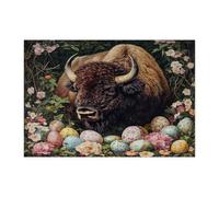 Rompecabezas de 300 piezas con diseño de bisonte y vida silvestre para adultos, diseño vintage de huevos de animales, decoración impresa escénica para entretenimiento creativo