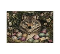 Rompecabezas de 300 piezas con diseño de lobo y vida silvestre de primavera y Pascua para adultos, rompecabezas de madera, decoración impresa escénica para entretenimiento creativo