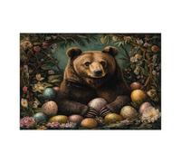 Rompecabezas de 300 piezas con diseño de oso de Pascua de primavera y vida silvestre para adultos, rompecabezas de madera, decoración impresa escénica para entretenimiento creativo