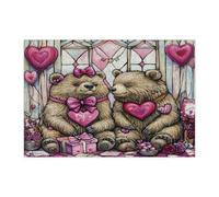 Rompecabezas de 300 piezas con diseño de oso para el día de San Valentín para adultos, rompecabezas de madera con vidrieras, decoración de patrón de vida silvestre para entretenimiento en el hogar