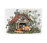 Rompecabezas de 300 piezas con diseño de panda rojo primaveral para adultos, divertidos rompecabezas de madera con diseño de flores silvestres para entretenimiento en el hogar