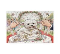 Rompecabezas de 300 piezas con diseño de perro Bichon Frise para adultos, rompecabezas de madera con diseño de pastel de matrimonio extraño para exteriores, decoraciones de patrón de amor para parejas