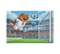 Rompecabezas de 300 piezas con diseño de perro Chow Chow de fútbol 2026 para adultos, con cabecera de salto de cachorro, rompecabezas impresos de madera, decoraciones de patrón deportivo para fiesta