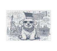 Rompecabezas de 300 piezas con diseño de perro de los Grandes Pirineos del 4 de julio, rompecabezas de madera vintage de aniversario de 250 años, decoración de patrón patriótico para entretenimiento