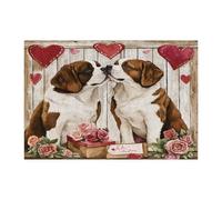 Rompecabezas de 300 piezas con diseño de perro de San Bernardo para adultos, diseño rústico de pareja de cachorros, decoración de patrón de mascotas para fiesta de entretenimiento