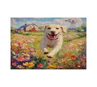 Rompecabezas de 300 piezas con diseño de perro labrador retriever de primavera para adultos, rompecabezas de madera para cachorros, decoración divertida de flores para entretenimiento en el hogar