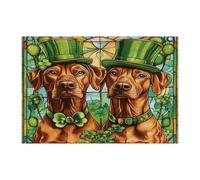 Rompecabezas de 300 piezas con diseño de perro Rhodesian Ridgeback del Día de San Patricio para adultos, rompecabezas de madera con diseño de trébol para entretenimiento en el hogar