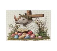 Rompecabezas de 300 piezas con diseño de rinoceronte y vida silvestre para adultos, diseño vintage de animales cruzados, decoración de patrones navideños para entretenimiento en el hogar