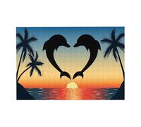 Rompecabezas de 300 Piezas con Forma de corazón de Dos Delfines Saltando para Adultos. Rompecabezas de Madera para Adultos Mayores.