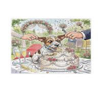 Rompecabezas de 300 piezas con temática de boda de perro Russell Terrier para adultos, rompecabezas de madera con estampado de pastel de matrimonio extraño, decoraciones de patrón de amor para parejas