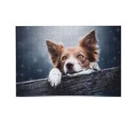 Rompecabezas de 300 Piezas de Border Collie marrón con Ojos Amarillos y un Dios Bokeh para Adultos. Rompecabezas de Madera para Adultos Mayores.