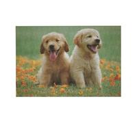 Rompecabezas de 300 Piezas de Cachorros de Labrador Retriever Amarillo para Adultos. Rompecabezas de Madera para Adultos Mayores.