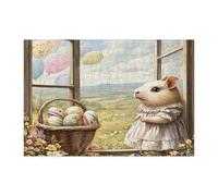 Rompecabezas de 300 piezas de conejillo de indias de primavera y Pascua para adultos, rompecabezas de madera de animales del campo Victoria, decoración impresa vintage para entretenimiento creativo