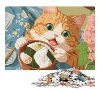 Rompecabezas de 300 Piezas de Gato con Onigiri para Adultos y Rompecabezas de Madera. Juego Educativo Familiar. 300 Piezas (40 x 28 cm).