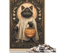 Rompecabezas de 300 Piezas de Gato Disfrazado de Fantasma para Halloween, para Adultos y niños, 300 Piezas (40 x 28 cm)