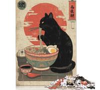 Rompecabezas de 300 Piezas de Gato japonés Comiendo Ramen para Adultos, Rompecabezas de 300 Piezas, Rompecabezas de desafío difícil (40 x 28 cm)