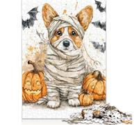Rompecabezas de 300 Piezas de Halloween con diseño de Momia Corgi y Calabazas para Adultos, Rompecabezas de 300 Piezas, Rompecabezas de desafío difícil (40 x 28 cm)