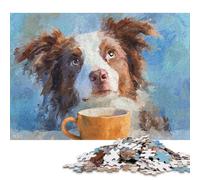 Rompecabezas de 300 Piezas de Perro con Taza de café para Adultos, Ideal para Halloween, decoración única para el hogar y Regalos, 300 Piezas (40 x 28 cm)