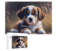Rompecabezas de 300 piezas para adolescentes, adorable cachorro en el campo, juego familiar pero divertido y divertido en actividades en casa, 300 piezas