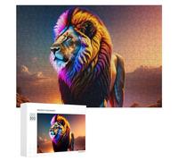 Rompecabezas de 300 piezas para adolescentes, colorido león, puesta de sol, arte de juguete, decoración de pared, difícil, duro, único, regalos de cumpleaños y Navidad, 300 piezas
