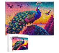 Rompecabezas de 300 piezas para adolescentes, colorido pavo real, puesta de sol, paisaje, juegos relajantes, desafío difícil, desafío para completar 300 piezas