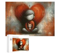 Rompecabezas de 300 piezas para adolescentes, corazón de amor con gato, juegos relajantes, desafío difícil de completar 300 piezas