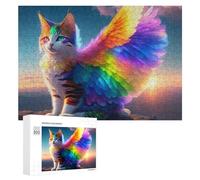 Rompecabezas de 300 piezas para adolescentes, diseño de gato con plumas de arco iris, juegos de relajación, desafío difícil, regalos únicos para cumpleaños y Navidad, 300 piezas