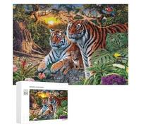 Rompecabezas de 300 piezas para adolescentes, familia de tigres en la selva amazónica, 2 sierras de calar para adultos, juego práctico pero divertido y divertido como regalo para toda la familia, 300