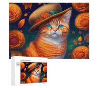 Rompecabezas de 300 piezas para adolescentes, gato otoñal con sombrero, para adultos, juegos divertidos, regalo de cumpleaños, regalos únicos de cumpleaños y Navidad, 300 piezas