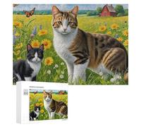 Rompecabezas de 300 piezas para adolescentes, gatos de granja en campo de girasoles, rompecabezas de juguete para decoración de pared, difícil, duro, único, regalos de cumpleaños y Navidad, 300 piezas