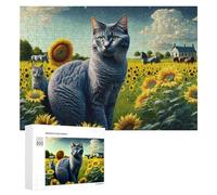 Rompecabezas de 300 piezas para adolescentes, girasol, gato, granja, escena, juguete, decoración de pared, difícil, duro, único, regalos de cumpleaños y Navidad, 300 piezas