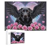 Rompecabezas de 300 piezas para adolescentes, perro ángel con alas y rosas, rompecabezas para adultos, juegos relajantes, análisis e interacción lógica entre padres e hijos, 300 piezas