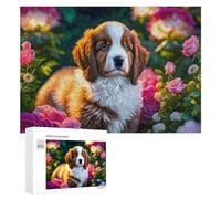 Rompecabezas de 300 piezas para adolescentes, rompecabezas de cachorro esponjoso en flores, rompecabezas para adultos, juego práctico, difícil interacción entre padres e hijos, 300 piezas