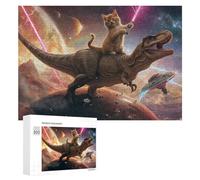 Rompecabezas de 300 piezas para adultos, aventura espacial con dinosaurio y gatito, juego familiar, difícil trato, regalo para toda la familia, 300 piezas