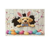 Rompecabezas de 300 piezas para adultos con diseño de perro labrador retriever de primavera, Pascua, divertidos huevos rústicos, cachorros, decoración de patrón de granja para entretenimiento en el