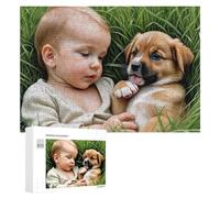Rompecabezas de 300 piezas para adultos, diseño de bebé y cachorro en la hierba, rompecabezas para adultos, juego para mejorar la memoria, cumpleaños y regalos únicos, 300 piezas