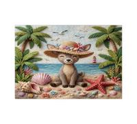 Rompecabezas de 300 piezas para adultos, diseño de ciervos de playa tropical, rompecabezas de madera playera, divertida decoración impresa con animales para entretenimiento creativo