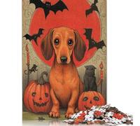 Rompecabezas de 300 Piezas para Adultos, diseño de Perro Salchicha de Halloween con Calabazas, Rompecabezas de Madera para niños y Adultos, Juguete Educativo (40 x 28 cm)