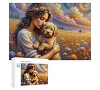 Rompecabezas de 300 piezas para adultos, mujer de fantasía con cachorro en el campo, rompecabezas para adultos, juguetes de bricolaje, decoración del hogar, difícil y desafiante, 300 piezas