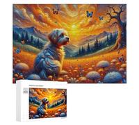 Rompecabezas de 300 piezas para adultos, puesta de sol mágica con perro y mariposas, juego familiar, difícil trato, regalo para toda la familia, 300 piezas