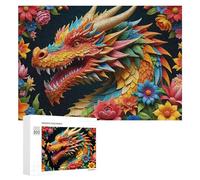Rompecabezas de 300 piezas para adultos, rompecabezas de dragón colorido con flores para adultos, juguetes de bricolaje, decoración del hogar, difícil y desafiante, 300 piezas