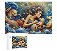 Rompecabezas de 300 piezas para adultos, sirena con nutrias en el océano, juego familiar, difícil trato, regalo para toda la familia, 300 piezas