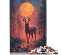 Rompecabezas de 500 Piezas Ciervo bajo la Luna de Sangre para Adultos, Rompecabezas de Madera para diversión Familiar y Noches de Juegos, 500 Piezas (52 x 38 cm)