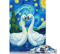 Rompecabezas de 500 Piezas Cisnes bajo una Noche Estrellada, Rompecabezas de Madera para Adultos, decoración del hogar, 52 x 38 cm