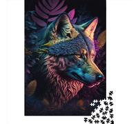 Rompecabezas de 500 Piezas, Colorido, Abstracto, Lobo, Creativo, Cuadrado, para Adultos, Rompecabezas de Madera, Juego desafiante, 500 Piezas (52x38cm)