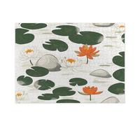 Rompecabezas de 500 piezas con diseño abstracto de lirio de agua de manantial para adultos, rompecabezas de madera con hojas de loto, bonita decoración con estampado floral para entretenimiento