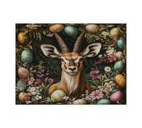 Rompecabezas de 500 piezas con diseño de antílope de primavera y Pascua y vida silvestre para adultos, rompecabezas de madera, decoración impresa escénica para entretenimiento creativo